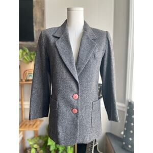 Vintage 70s Women's Gray Wool Fitted Structured Blazer Jacket Size 2 XS